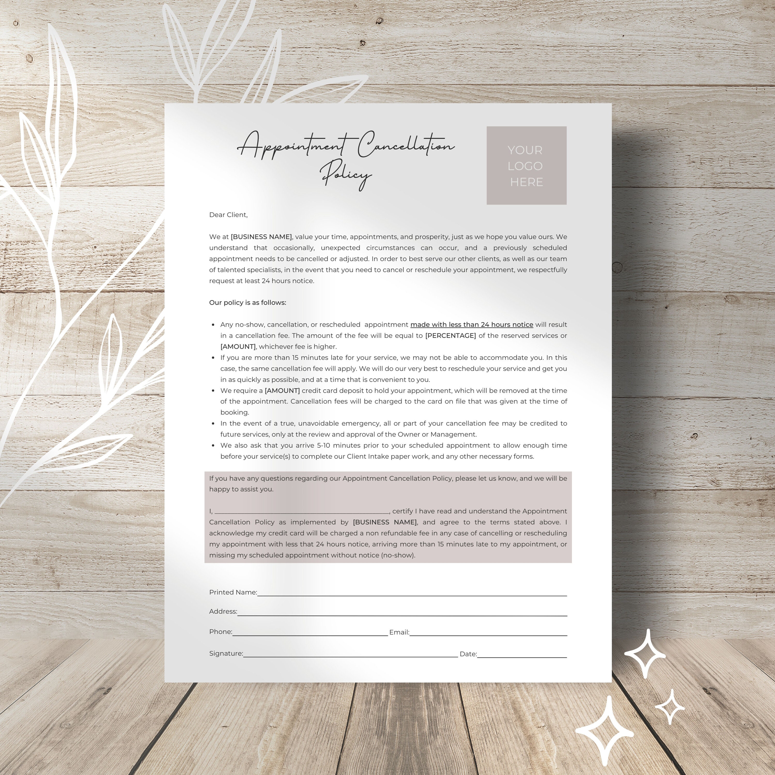 Appointment Cancellation Policy Template Editable Appointment