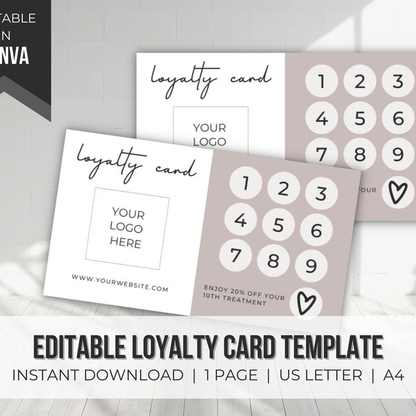 Loyalty Card Template Editable | Printable Loyalty Card | DIY Punch Card | Editable Reward Card | Small Business | Downloadable