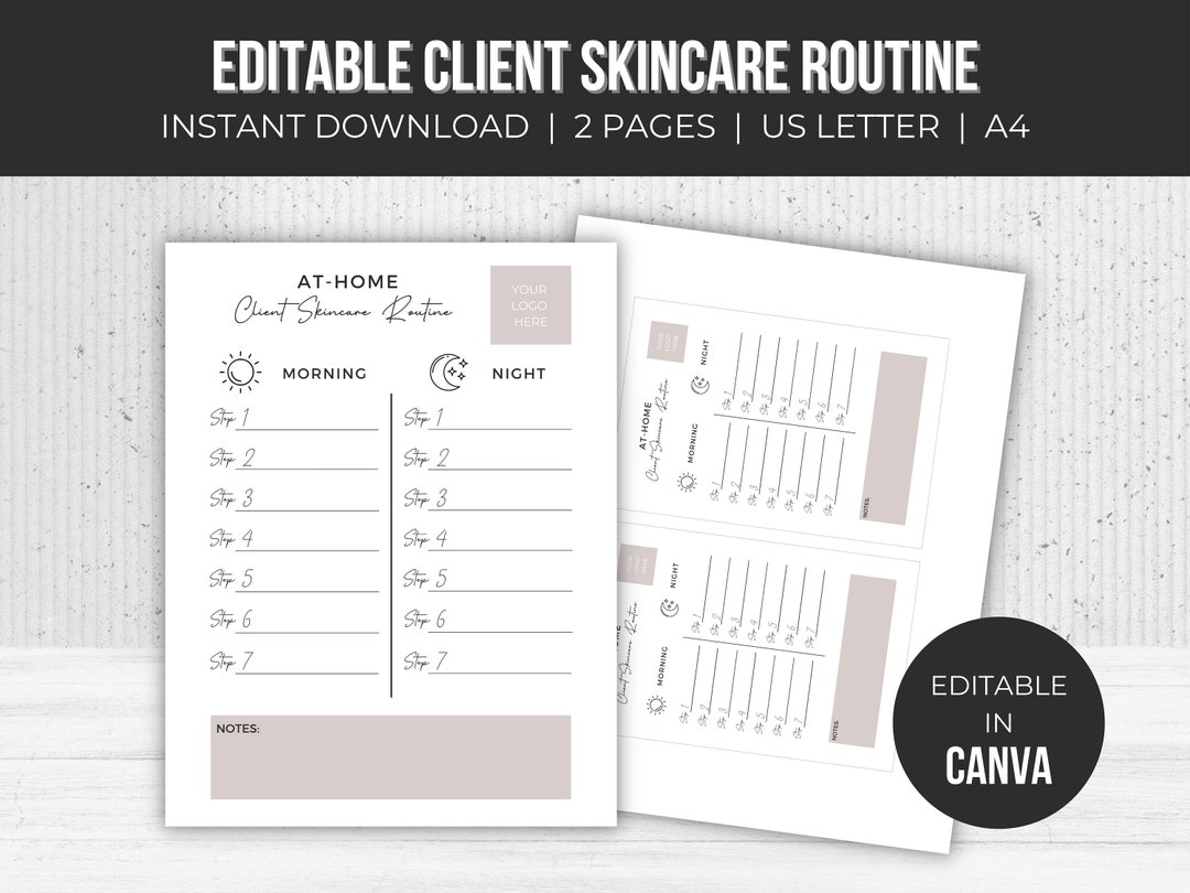 Editable Client Skincare Routine | Skin Routine Guide Template ...