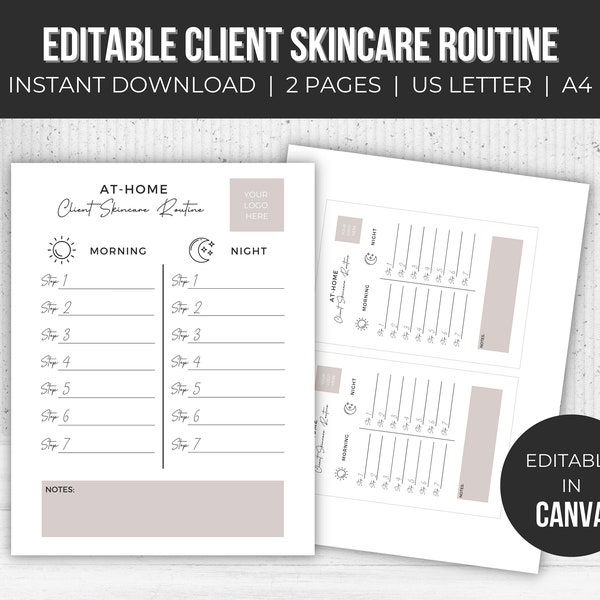 Editable Client Skincare Routine | Skin Routine Guide Template | Esthetician Template | Esthetician Business | Instant Download