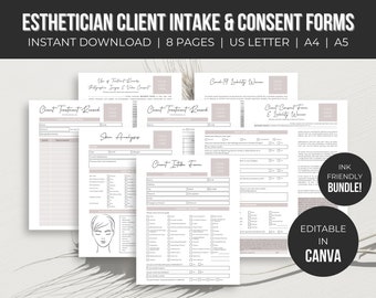 Editable Esthetician Client Consent Forms |  Facial Consent Forms | Esthetician Template | Esthetician Business | Instant Download