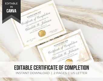 Nail Certificate Template | Editable Certificate of Completion | Nail Technician Template | Award Certificate | Gold Certificate