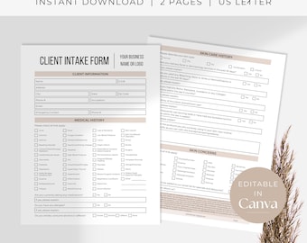 Esthetician Client Intake Forms | Editable Client Intake | Esthetician Consent Forms | Esthetician Business | Instant Download