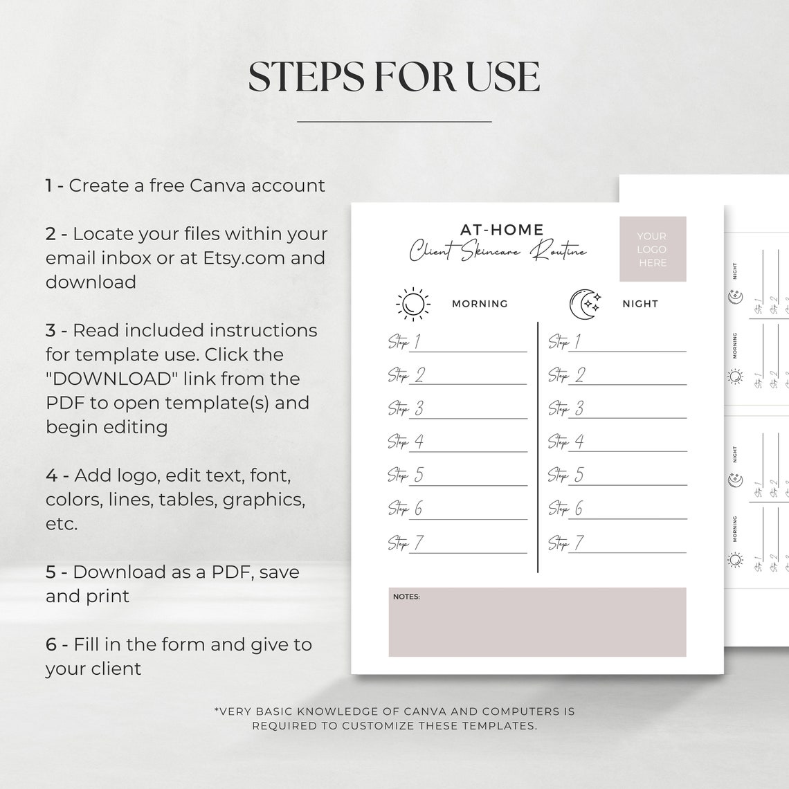 At Home Client Skincare Routine | Skin Routine Guide Template ...