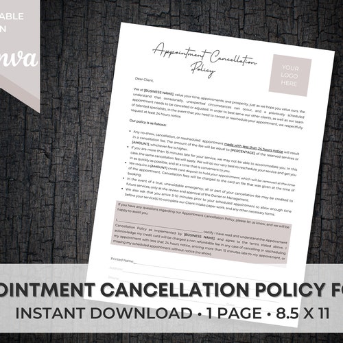 Editable Appointment Cancellation Policy Cancellation Form Etsy
