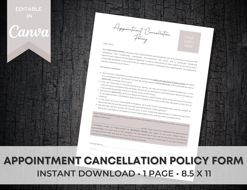Appointment Cancellation Policy Form Editable Appointment Etsy Appointment Cancellation Policy Form Editable Appointment Etsy