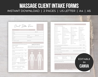 Moduli di accettazione e consenso modificabili per clienti di massaggi / Modello per massaggiatori / Attività di massaggi / Scaricabile