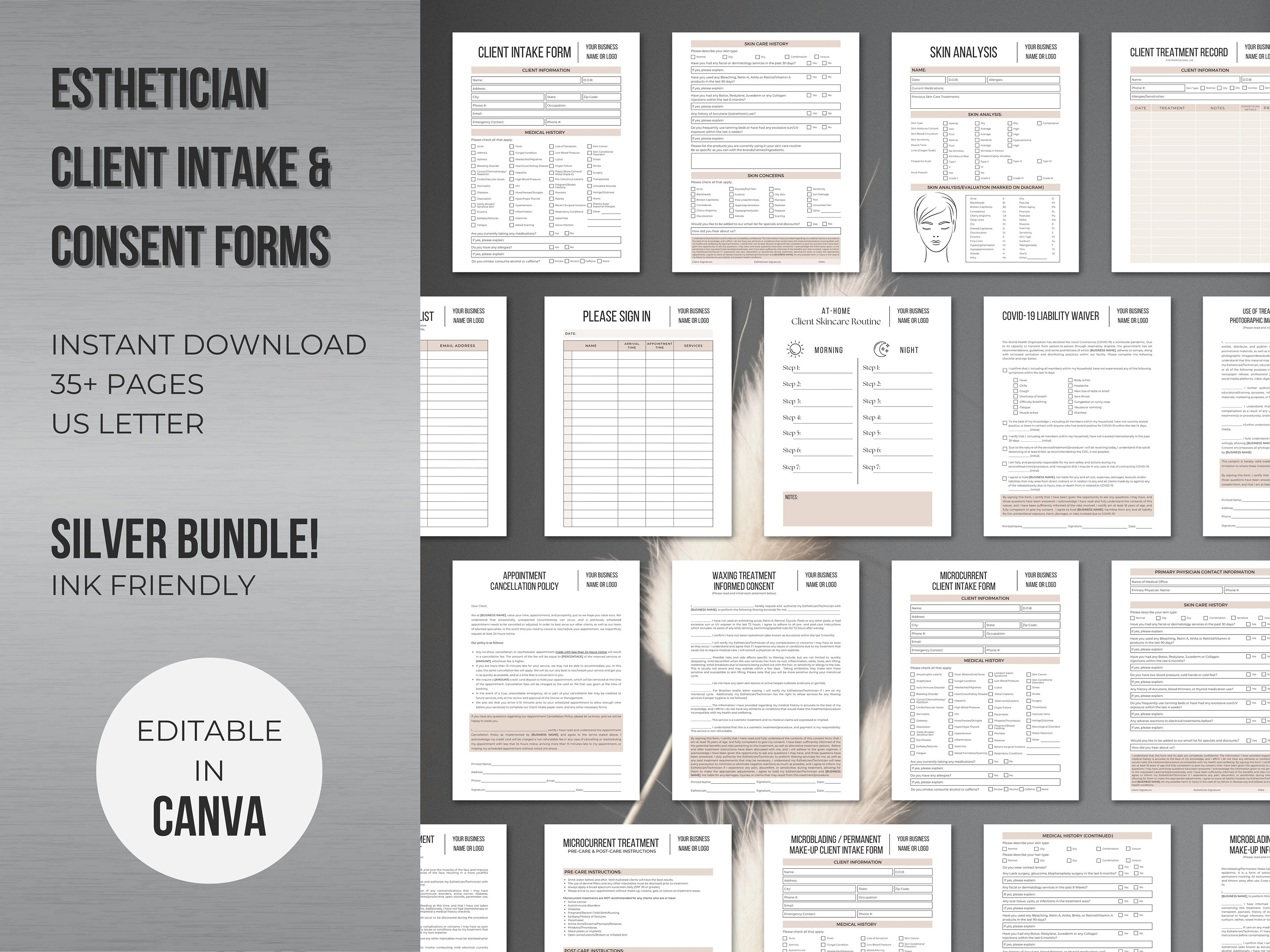 Esthetician Client Consent Forms Editable | Facial Consent Forms ...