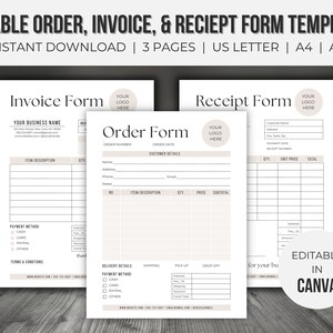 Plantilla de formulario de pedido / Plantilla de factura / Plantilla de recibo / Formularios para pequeñas empresas / Negocios editables / Descarga instantánea