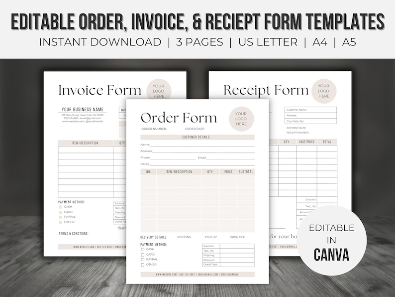 Order Form Template | Invoice Template | Receipt Template | Small ...