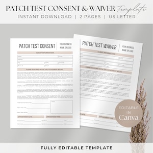 Patch Test Consent and Waiver Template | Lash Artist Editable Forms | Esthetician Business | Brow and Lash Tinting | Instant Download