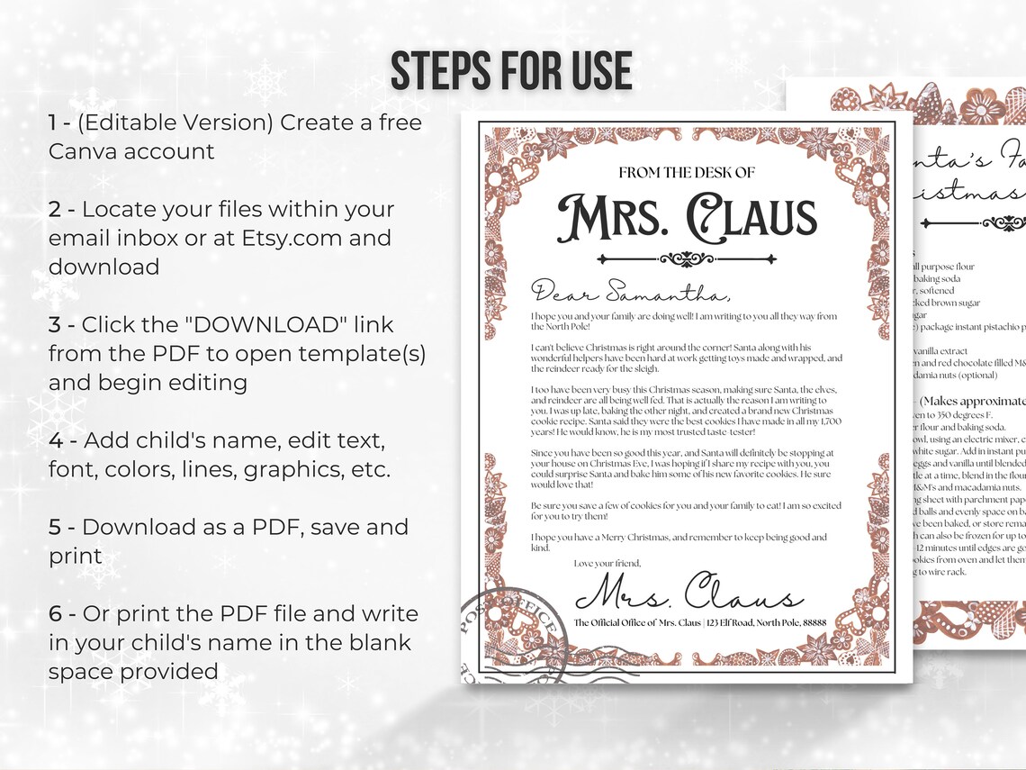 Editable Letter From Mrs Claus Mrs Claus Letter Template - Etsy
