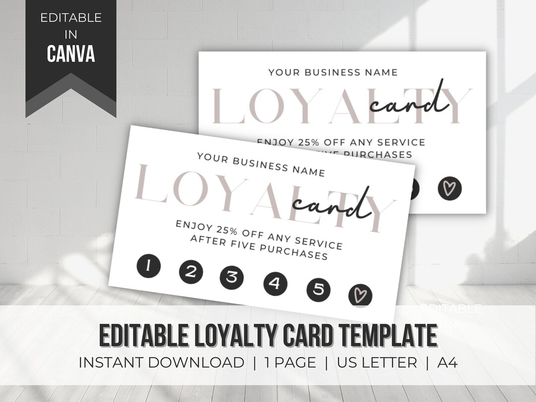Loyalty Card Template Editable | Printable Loyalty Card | DIY Punch ...