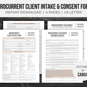 Microcurrent Treatment Client Consent Forms Editable | Esthetician Forms | Esthetician Business | Instant Download