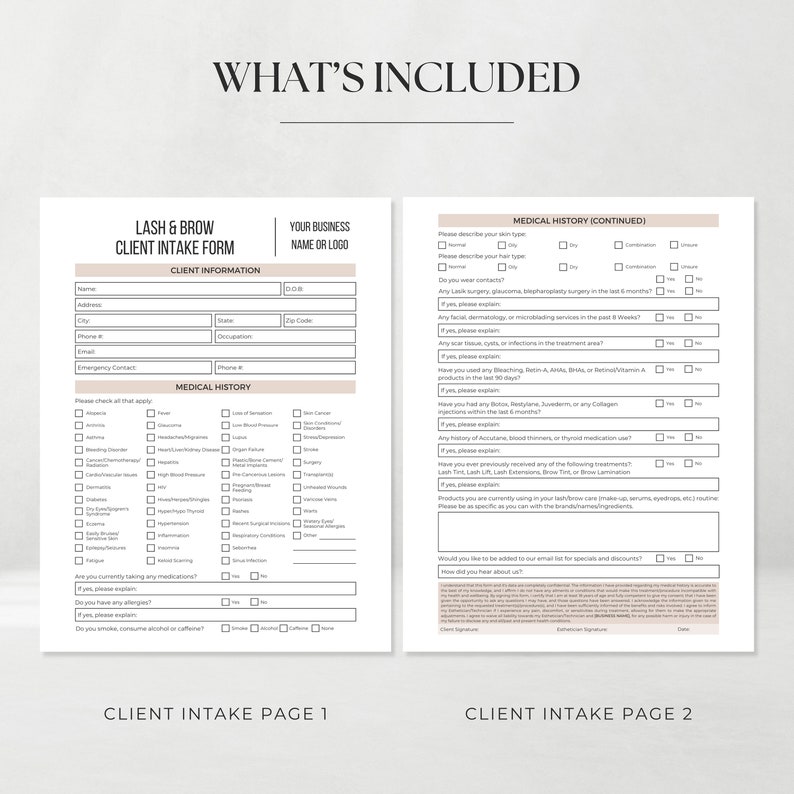Lash and Brow Client Intake Forms | Editable Esthetician Lash and Brow ...