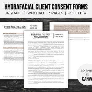 HydraFacial Treatment Forms Editable | Hydradermabrasion | Esthetician Forms | Esthetician Business | Instant Download