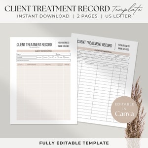 Record del trattamento del cliente estetista / Registro del trattamento modificabile / Moduli per estetista / Attività di estetista / Download istantaneo