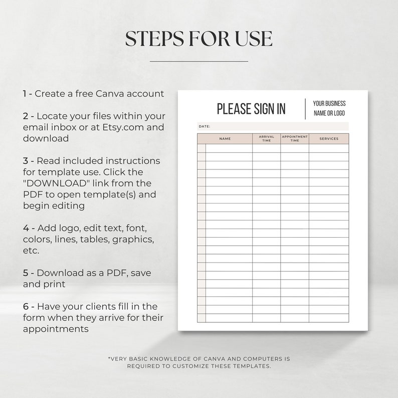 Client Sign in Sheet | Salon Sign in Sheet | Editable Esthetician Forms ...