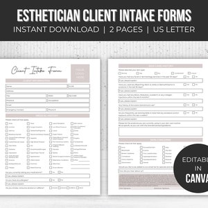 Editable Esthetician Client Intake Forms | Esthetician Template | Esthetician Business | Instant Download