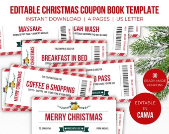Editable Christmas Coupon Book Template | Printable Christmas Coupon | Personalized Christmas Gifts | Instant Download