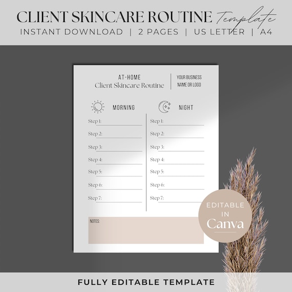 Esthetician Client Skincare Template | Editable Skincare Routine Guide | Esthetician Forms | Esthetician Business | Instant Download