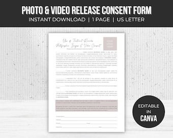 Editable Photo and Video Release Consent Form | Esthetician Business Template | Photo Release for Social Media | Downloadable