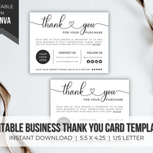 Customer Thank You Card Editable | Boutique Business Thank You Card Template | Printable Small Business Thank You Packing Insert