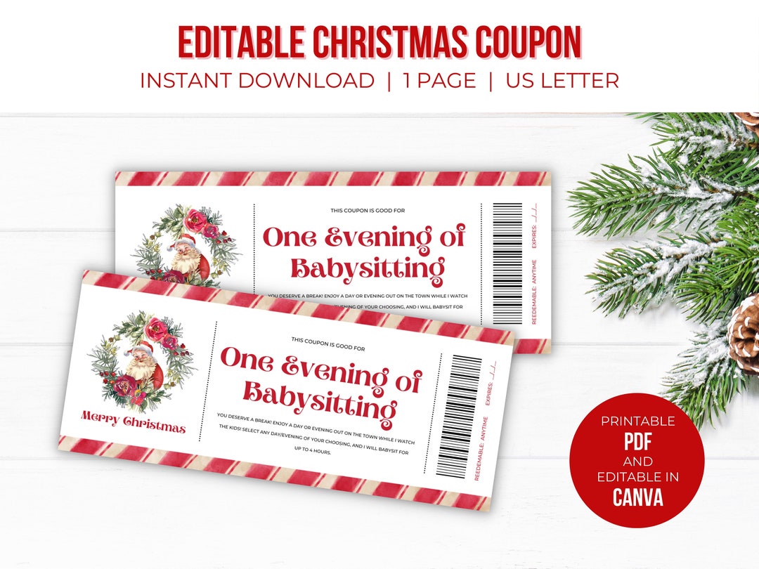 Editable Christmas Coupon Template | Printable Babysitting Coupon ...