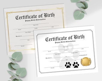 Editable Puppy Certificate of Birth | Puppy Birth Certificate | Puppy Announcement | Puppy Printable | Breeder Forms