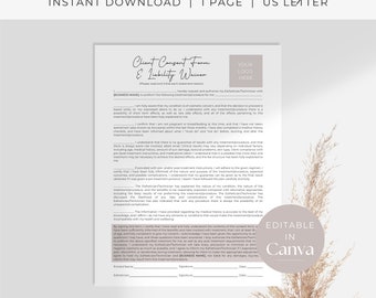 Editable Esthetician General Client Consent Form | Esthetician Liability Waiver | Esthetician Forms | Editable Template