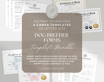 Editable Dog Breeder Forms | Breeder Forms Bundle | Puppy Breeder Forms | Puppy Birth Certificate | Puppy Contract | Puppy Application