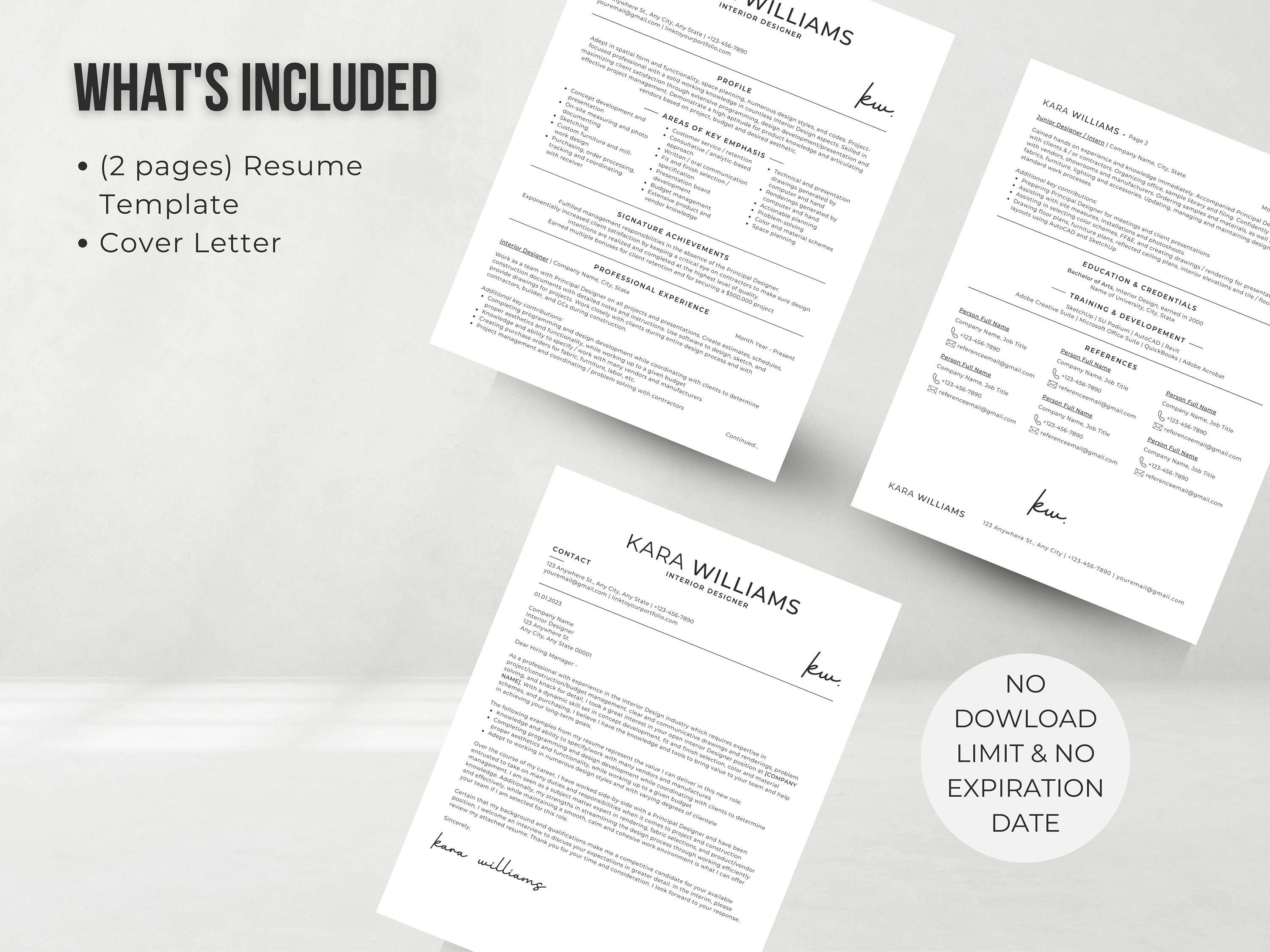Interior Designer Resume Template | Resume With Cover Letter | Resume ...