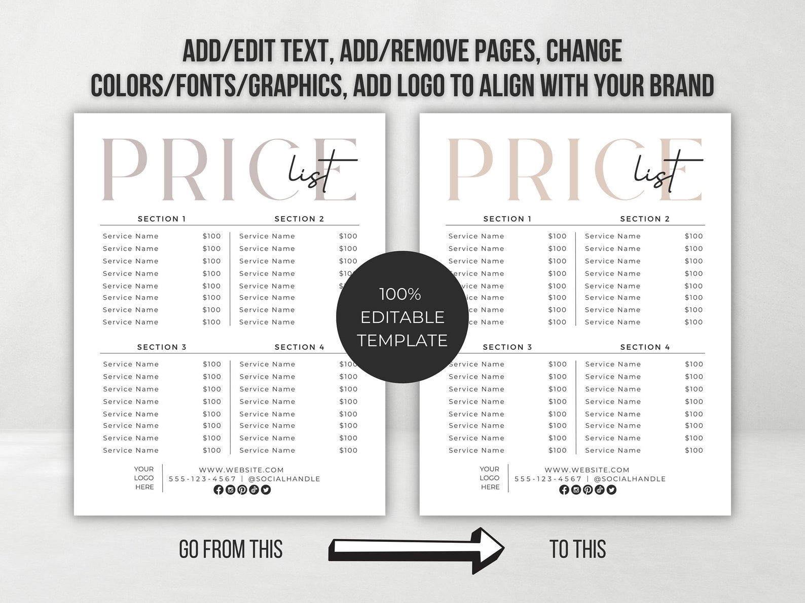 Price List Template Editable Printable Price List DIY Price List Spa ...
