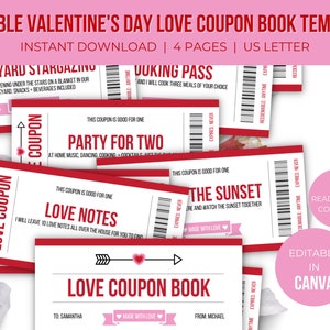 Liebe Coupons Bearbeitbare Vorlage | Love Coupon Book Printable | Druckbare Valentine Love Coupons | Liebeskarten für Ihn | Love Coupons für Sie
