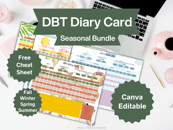 Seasonal Bundle DBT Diary Cards Template Instant Download | Mental Health Tracker Journal Gift Idea | Canva Editable customizable Print