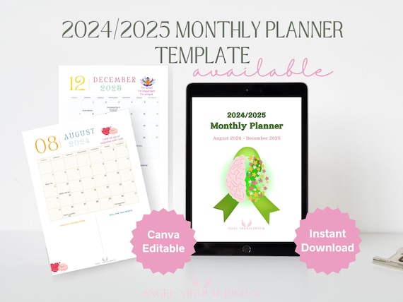 17-Month Editable Modern Monthly Planner | Instant Download | Holidays & Mental Health Awareness Dates | Printable