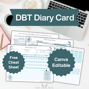 Szablon kartek dziennika DBT Blue Mermaid Pomysł na prezent | Dialectical Behavior Therapy Tracker Natychmiastowe pobieranie Wydrukuj | Zdrowie psychiczne Canva Edytowalne