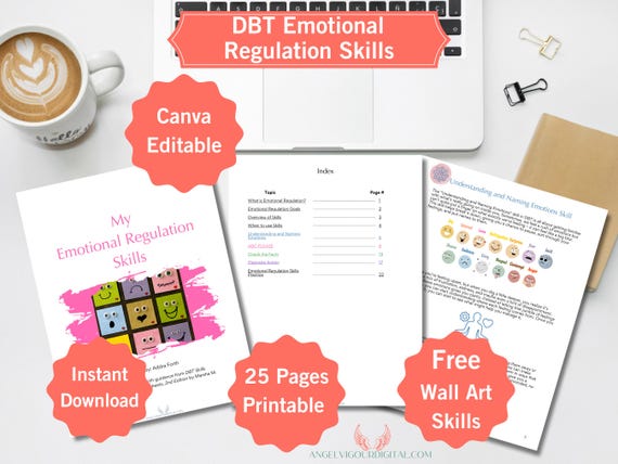 Emotional Regulation DBT Skills Workbook Canva Editable Printable Workbook for Emotional Health Instant Download   Gift Idea