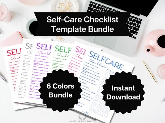Colorful Bundle Self-Care Checklist | Printable & Canva Editable | Customizable Self-Care Planner | Instant Download Gift Idea