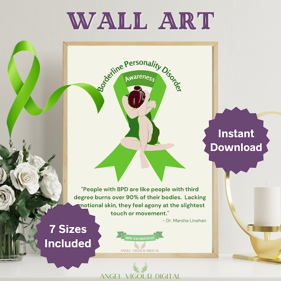 BPD Awareness Wall Art Gift Idea | Marsha Linehan Quote "BPD Lack Emotional Skin" Print | Inspirational Mental Health Instant Download