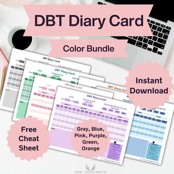 Classic Colors Bundle DBT Diary Cards Template | Instant Download Mental Health Tracker | Canva Editable Printable Gift Idea