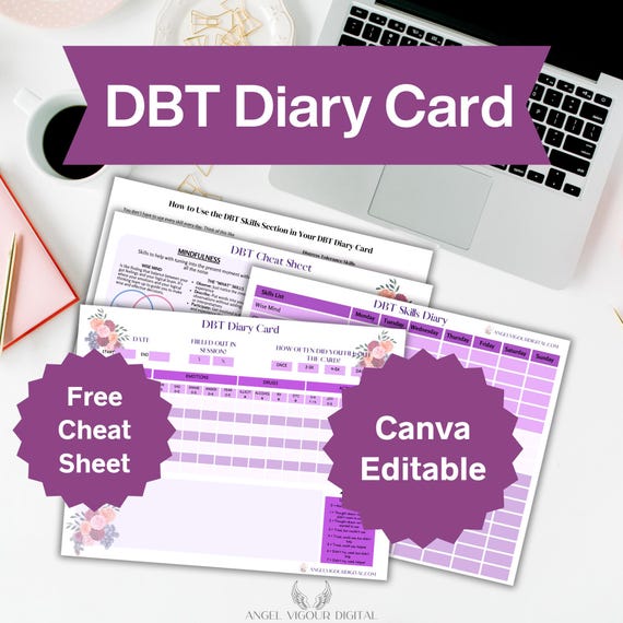 Purple Fruit DBT Diary Cards Template | Therapy Aid Worksheet Gift Idea Instant Digital Download Print | DBT Skills Journal Canva Editable