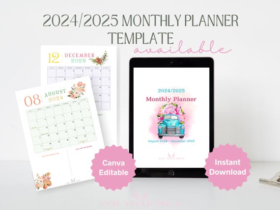 17-Month Editable Canva Floral Monthly Planner Template | Instant Download | Holidays & Mental Health Awareness Dates | Printable