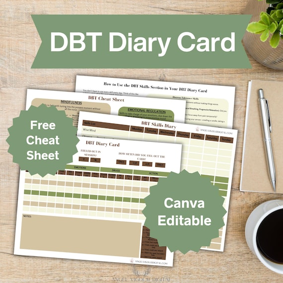 DBT Diary Cards Template | Canva Editable & Instant Download | Mental Health Tracker, Therapy Journal, DBT Skills Log, Mocha Print