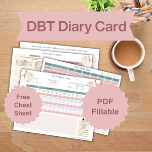 Modern Pink DBT Diary Cards Template Gift Idea | Mental Health Log Canva Editable | Dialectical Behavior Therapy Instant Download Print