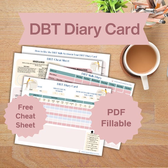Modern Pink DBT Diary Cards Template Gift Idea | Mental Health Log Canva Editable | Dialectical Behavior Therapy Instant Download Print