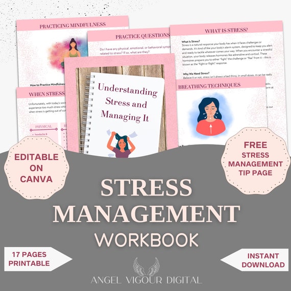 Understanding Stress and Managing It Workbook Editable Printable |Stress Symptoms Guide | Trigger Self-Assessment | Stress Management Tips
