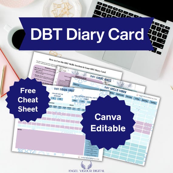 Winter DBT Diary Cards Template Dialectical Behavior Therapy Tracker Gift Idea Mental Health Journal | Canva Editable Instant Download Print