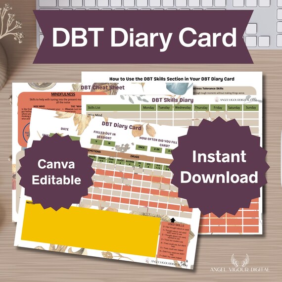 Fall DBT Diary Cards Template Gift Idea Dialectical Behavior Therapy Tracker | Mental Health Journal Canva Editable  Instant Download Print