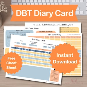 Cartões de diário DBT Canva Editável Terapia comportamental dialética Ideia de presente Impressão | Modelo de rastreador de saúde mental Sunset Download digital instantâneo